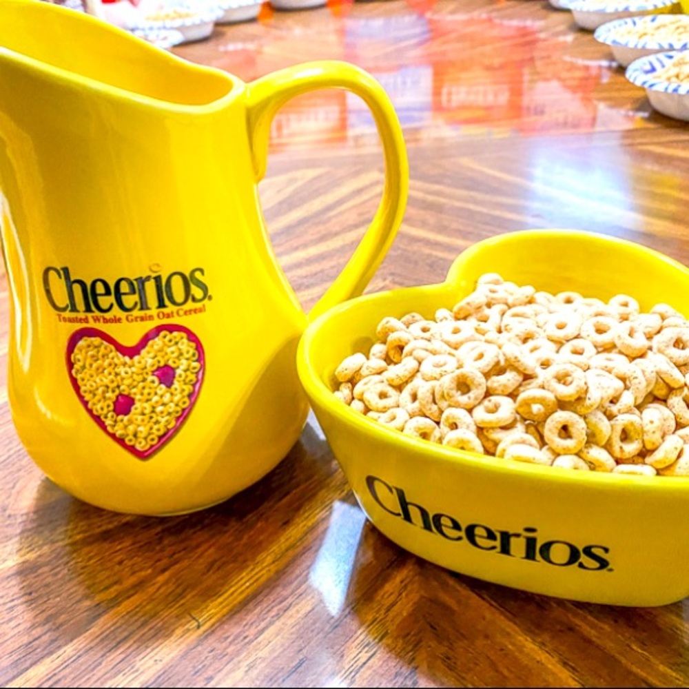 Cheerios Milk Pitcher and Heart Shaped Cereal Bowl